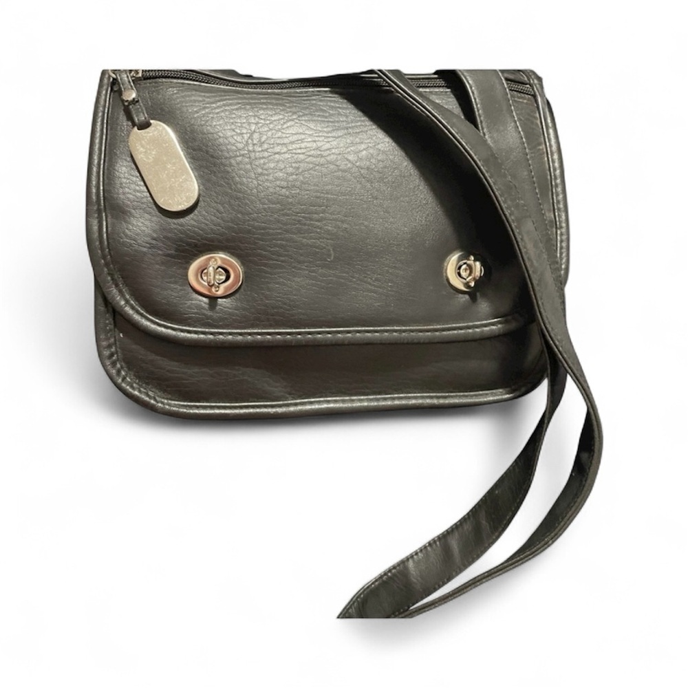 Vintage Black Faux Leather Crossbody Shoulder Bag
